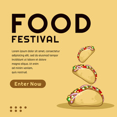 Taco spicy hot mexican traditional meal food banner social media template