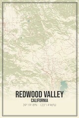 Retro US city map of Redwood Valley, California. Vintage street map.