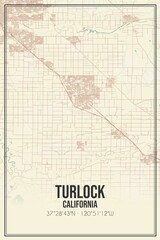Retro US city map of Turlock, California. Vintage street map.