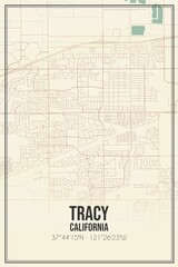 Retro US city map of Tracy, California. Vintage street map.