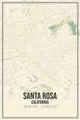 Retro US city map of Santa Rosa, California. Vintage street map.