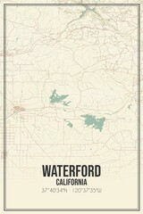 Retro US city map of Waterford, California. Vintage street map.
