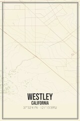 Retro US city map of Westley, California. Vintage street map.