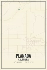 Retro US city map of Planada, California. Vintage street map.