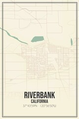 Retro US city map of Riverbank, California. Vintage street map.