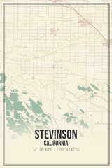 Retro US city map of Stevinson, California. Vintage street map.