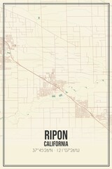 Retro US city map of Ripon, California. Vintage street map.