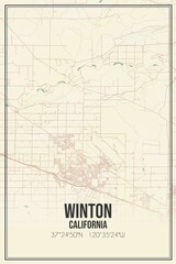 Retro US city map of Winton, California. Vintage street map.