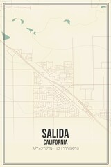 Retro US city map of Salida, California. Vintage street map.
