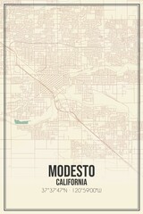 Retro US city map of Modesto, California. Vintage street map.