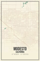 Retro US city map of Modesto, California. Vintage street map.