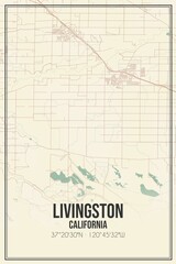 Retro US city map of Livingston, California. Vintage street map.