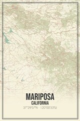 Retro US city map of Mariposa, California. Vintage street map.