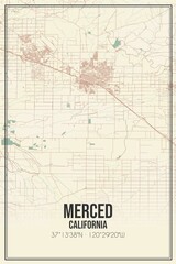 Retro US city map of Merced, California. Vintage street map.
