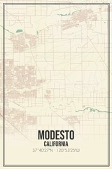 Retro US city map of Modesto, California. Vintage street map.
