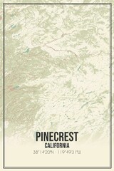 Retro US city map of Pinecrest, California. Vintage street map.