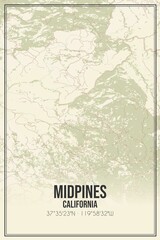 Retro US city map of Midpines, California. Vintage street map.