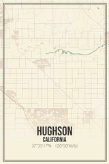 Retro US city map of Hughson, California. Vintage street map.