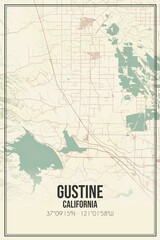 Retro US city map of Gustine, California. Vintage street map.