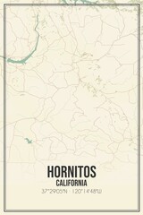 Retro US city map of Hornitos, California. Vintage street map.