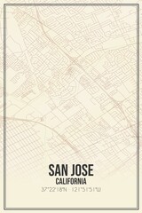 Retro US city map of San Jose, California. Vintage street map.
