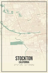 Naklejka premium Retro US city map of Stockton, California. Vintage street map.