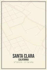 Retro US city map of Santa Clara, California. Vintage street map.