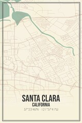 Retro US city map of Santa Clara, California. Vintage street map.