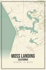 Retro US city map of Moss Landing, California. Vintage street map.