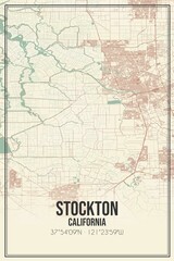 Retro US city map of Stockton, California. Vintage street map.