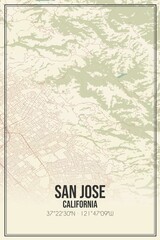 Retro US city map of San Jose, California. Vintage street map.