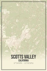 Retro US city map of Scotts Valley, California. Vintage street map.