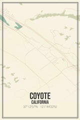 Retro US city map of Coyote, California. Vintage street map.