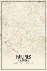 Retro US city map of Paicines, California. Vintage street map.