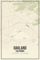 Retro US city map of Oakland, California. Vintage street map.