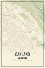 Retro US city map of Oakland, California. Vintage street map.