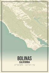 Retro US city map of Bolinas, California. Vintage street map.