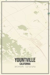 Retro US city map of Yountville, California. Vintage street map.