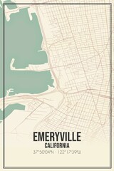 Retro US city map of Emeryville, California. Vintage street map.