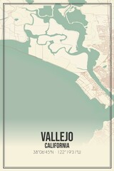 Retro US city map of Vallejo, California. Vintage street map.