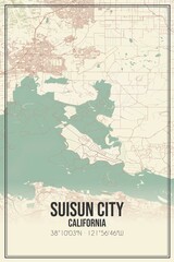 Retro US city map of Suisun City, California. Vintage street map.