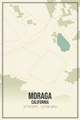 Retro US city map of Moraga, California. Vintage street map.