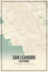 Retro US city map of San Leandro, California. Vintage street map.