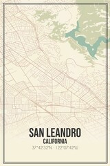 Retro US city map of San Leandro, California. Vintage street map.