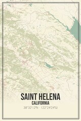 Retro US city map of Saint Helena, California. Vintage street map.