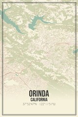 Retro US city map of Orinda, California. Vintage street map.