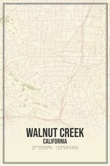 Retro US city map of Walnut Creek, California. Vintage street map.