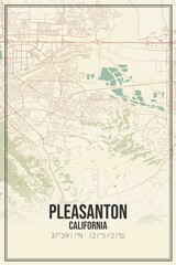 Retro US city map of Pleasanton, California. Vintage street map.