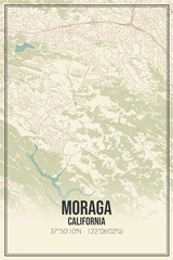 Retro US city map of Moraga, California. Vintage street map.