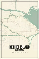 Retro US city map of Bethel Island, California. Vintage street map.